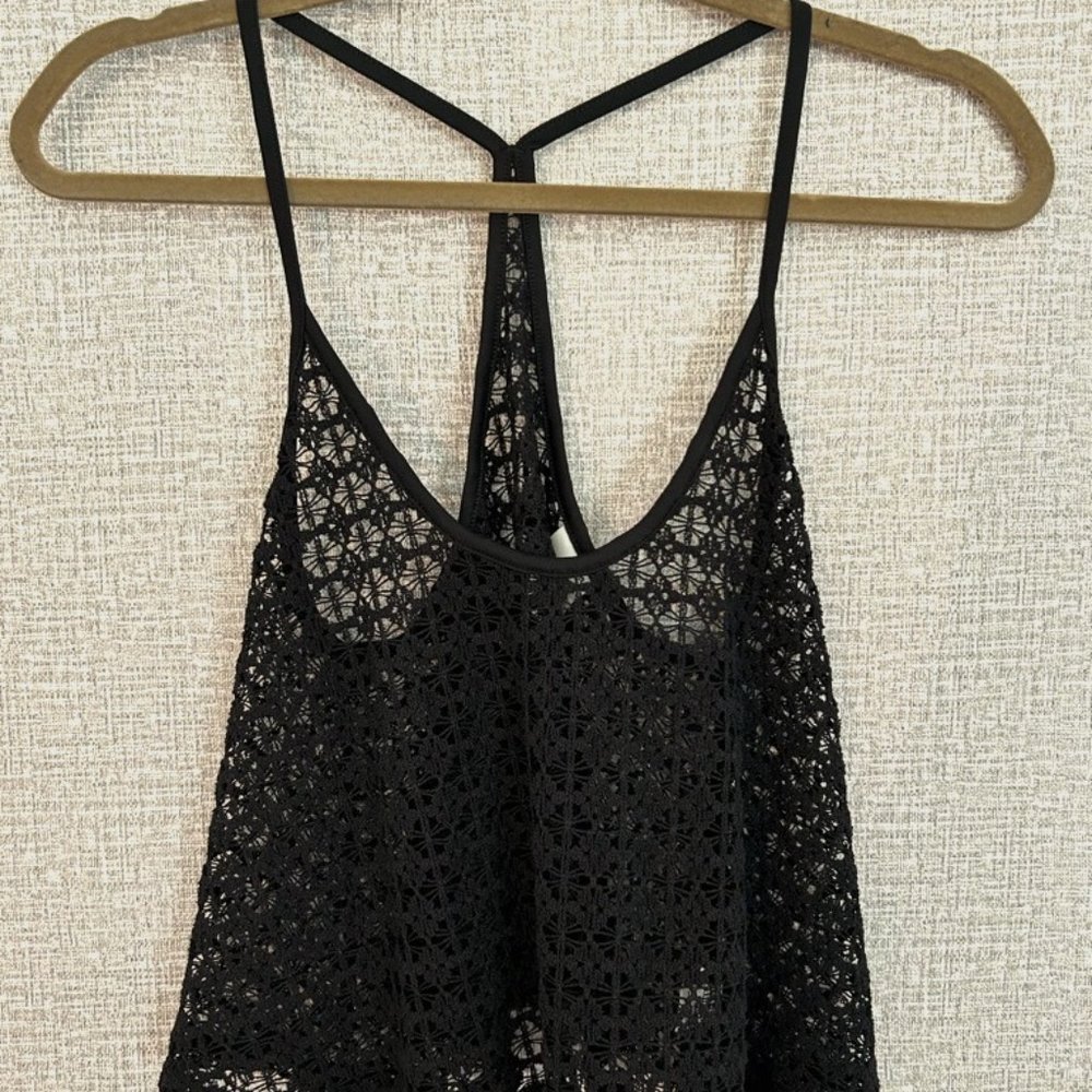 PINK  Crochet Crop Swing Halter Top  Black XS